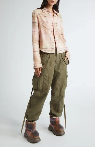R13 Khaki Cropped Cargo Trousers In Green