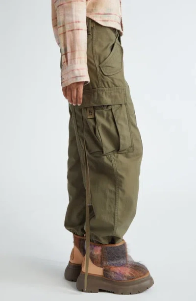 R13 Khaki Cropped Cargo Trousers In Green