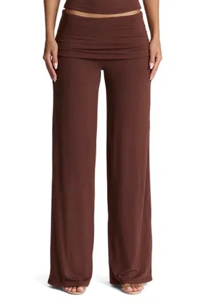 Naked Wardrobe Foldover Flare Pants In Brown