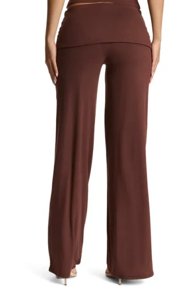 Naked Wardrobe Foldover Flare Pants In Brown