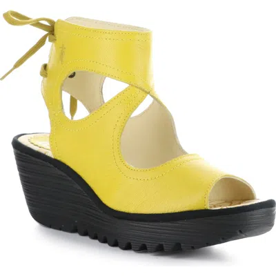 Fly London Yulp Platform Wedge Sandal In Yellow