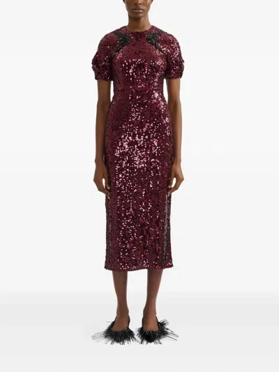 Erdem Embellished Sequined Georgette Midi Dress In Red