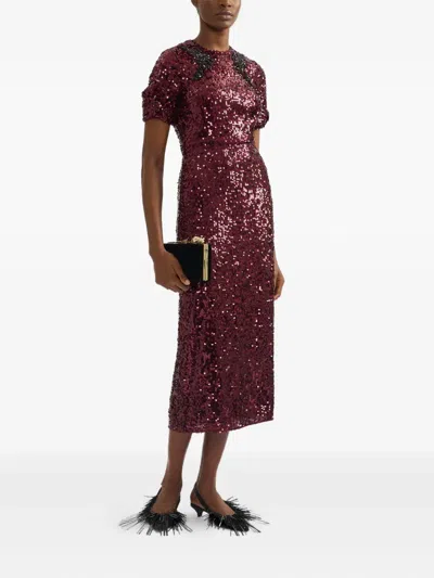 Erdem Embellished Sequined Georgette Midi Dress In Red