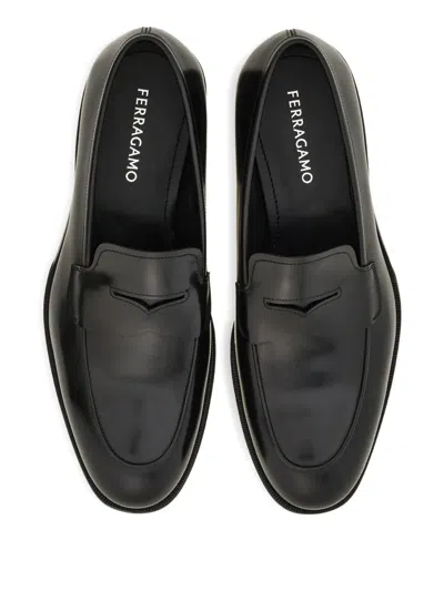 Ferragamo Leather Penny Loafers In Black