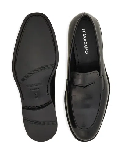 Ferragamo Leather Penny Loafers In Black