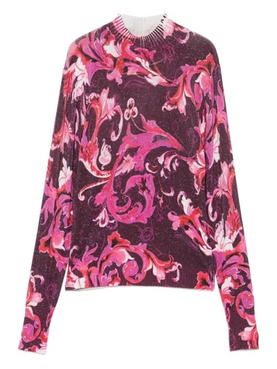 Versace Jeans Couture Floral High-neck Top In Multi