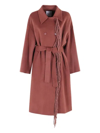 Isabelle Blanche Fringed-detail Belted Coat In Brown