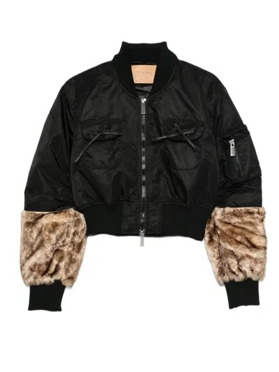 Jakke Jenki Faux-fur Trim Bomber Jacket In Black