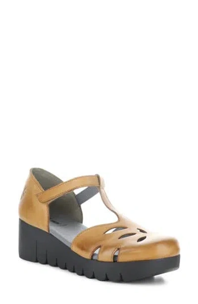 Fly London Velt Platform Wedge Fisherman Sandal In Gold
