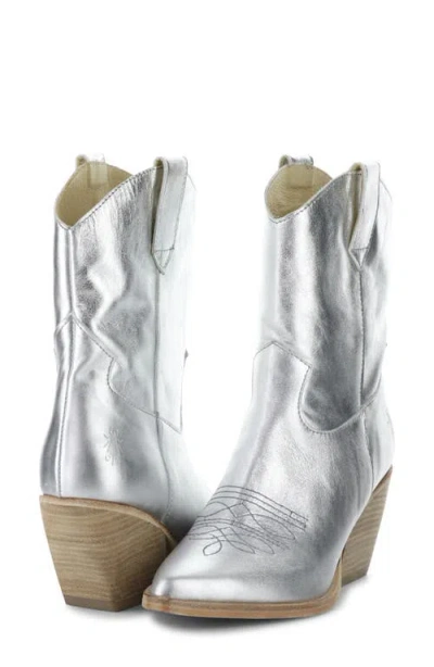 Fly London Wofy Pointed Toe Western Boot In Silver
