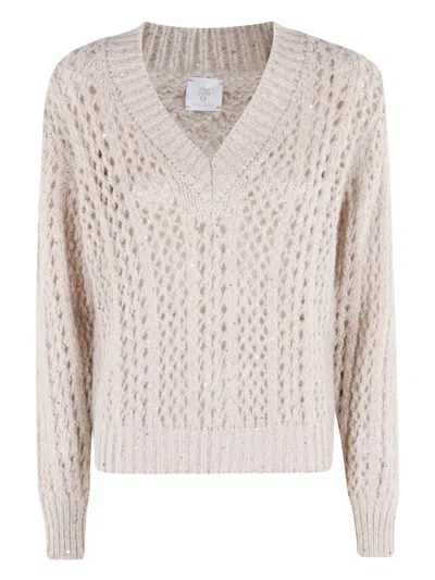 Eleventy Openwork V-neck Sweater In Neutral
