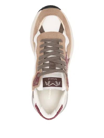 Ama Brand Sneakers In Beige Suede And Fabric In Brown
