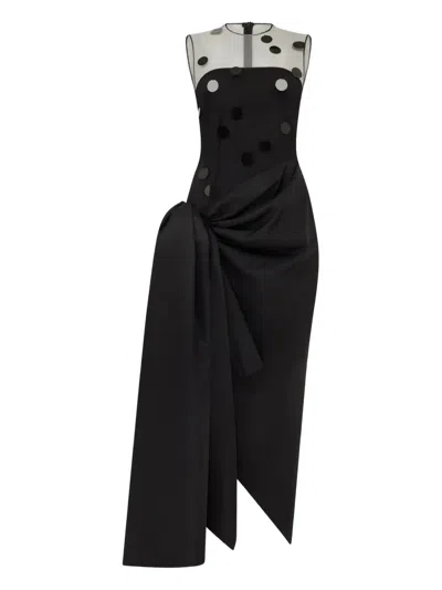David Koma Polka-dot Draped Dress In Black