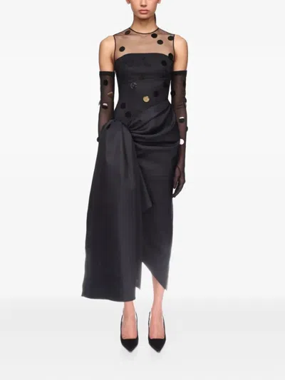 David Koma Polka-dot Draped Dress In Black