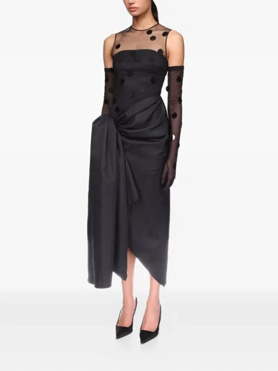 David Koma Polka-dot Draped Dress In Black