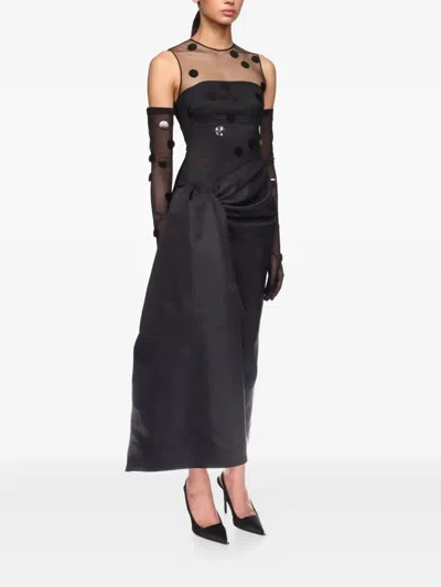 David Koma Polka-dot Draped Dress In Black