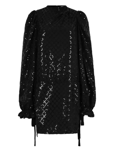 Genny Long-sleeved Sequinned Dress In Black