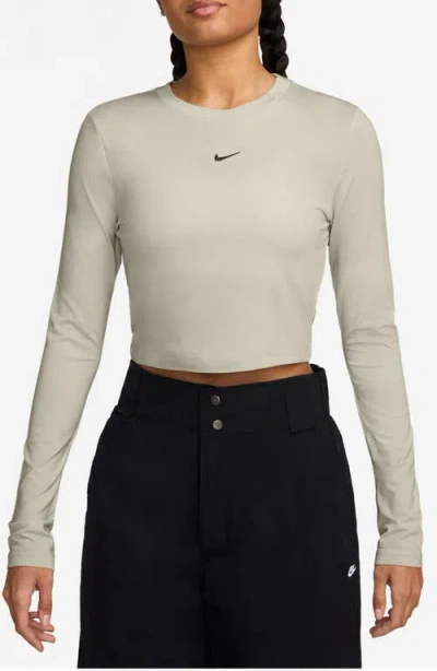 Nike Sportswear Chill Knit Slim Long Sleeve Crop T-shirt In Neutral