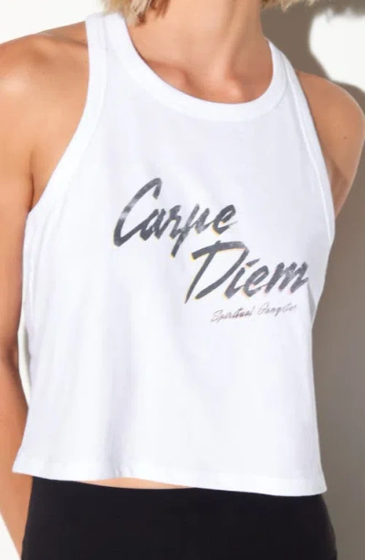 Spiritual Gangster Carpe Diem Jones Racerback Cotton Tank Top In White