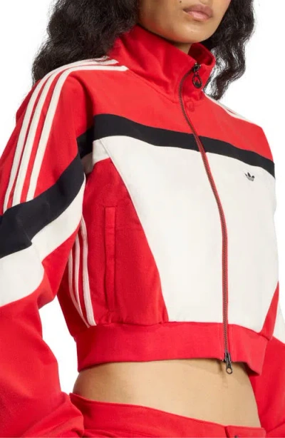 Adidas Originals Adidas Fleece Crop Track Jacket In Red
