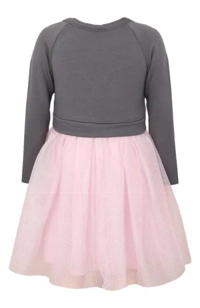 Zunie Kids' Penguin Embroidered Long Sleeve Plissé Dress In Pink