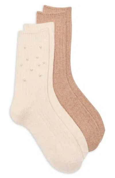 Honeydew Evening Pearls Embellished 2-pack Crew Socks In Neutral