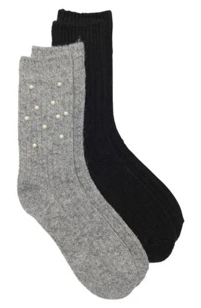 Honeydew Evening Pearls Embellished 2-pack Crew Socks In Gray