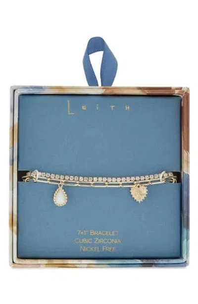 Leith Set Of 2 Opal Charm & Cubic Zirconia Tennis Bracelets In Gold