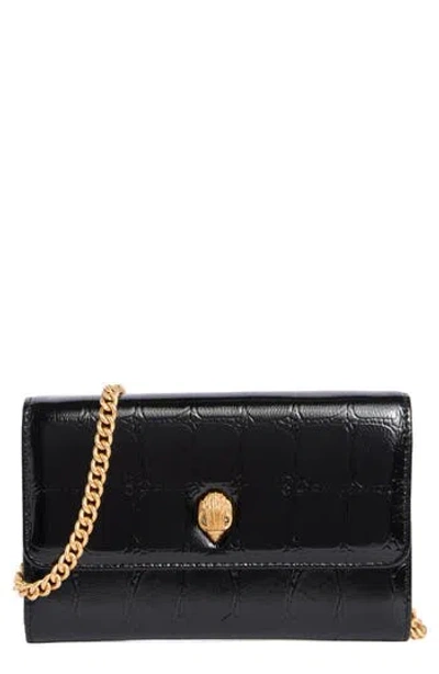 Kurt Geiger London Kensington Croc Embossed Leather Wallet On A Chain In Black