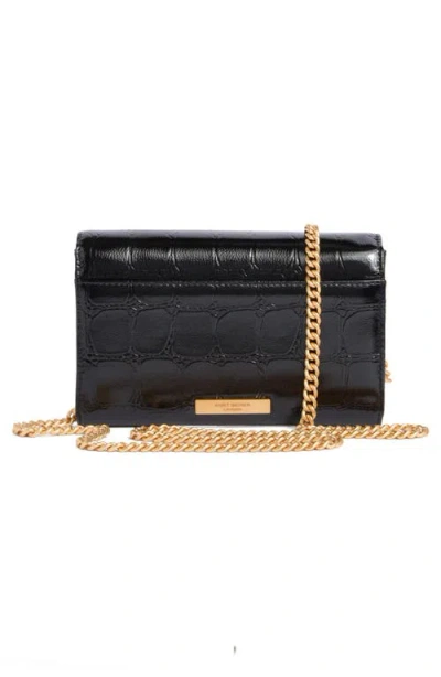 Kurt Geiger London Kensington Croc Embossed Leather Wallet On A Chain In Black