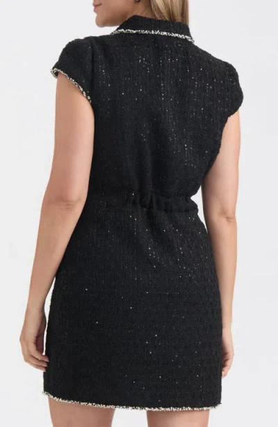 Ellen Tracy Cap Sleeve Tweed Dress In Black