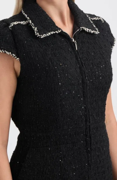 Ellen Tracy Cap Sleeve Tweed Dress In Black