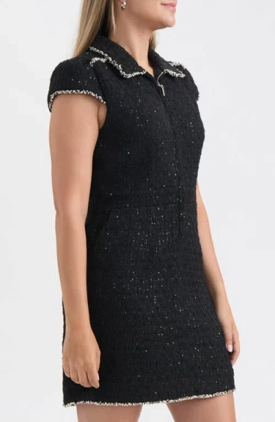 Ellen Tracy Cap Sleeve Tweed Dress In Black