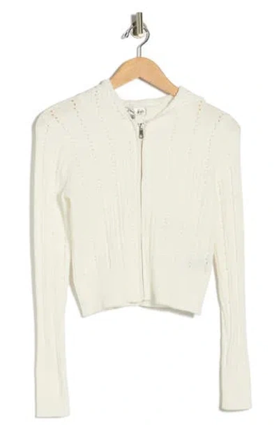 Madden Girl Wide Rib Pointelle Zip Hoodie In Neutral