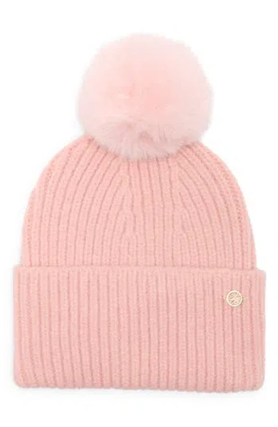 Ted Baker London Faux Fur Pompom Cuffed Beanie In Pink