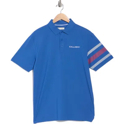 Callaway Triple Stripe Track Sleeve Golf Polo In Blue