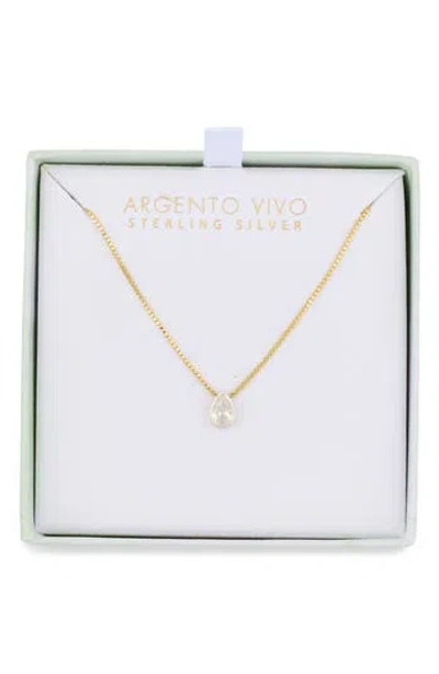 Argento Vivo Sterling Silver Two-tone Cubic Zirconia Teardrop Pendant Necklace In Gold