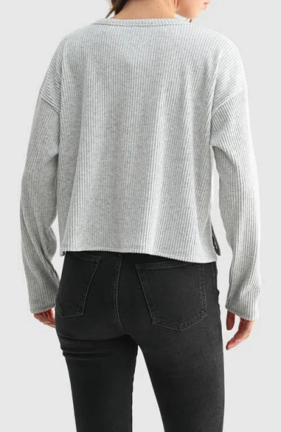 Lush Split Neck Long Sleeve Ribbed Top In Gray