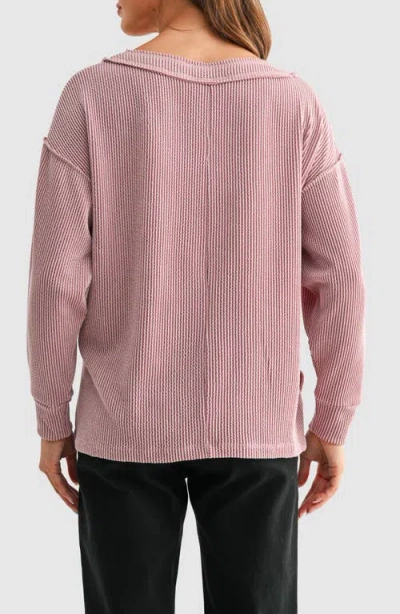Lush Rib Knit Pocket Sweater In Pink
