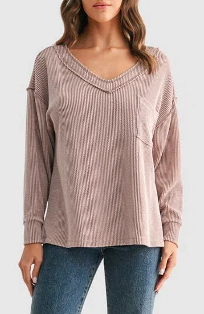 Lush Rib Knit Pocket Sweater In Pink