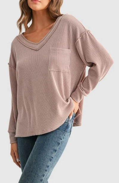 Lush Rib Knit Pocket Sweater In Pink