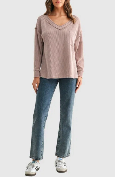 Lush Rib Knit Pocket Sweater In Pink
