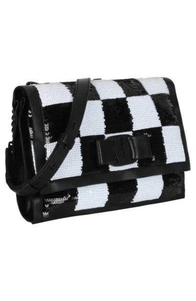 Ferragamo Checkered Sequin Shoulder Bag In Black