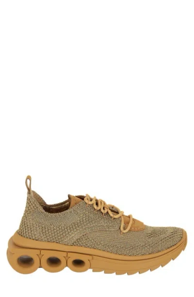 Ferragamo Nima Metallic Knit Sneakers In Green