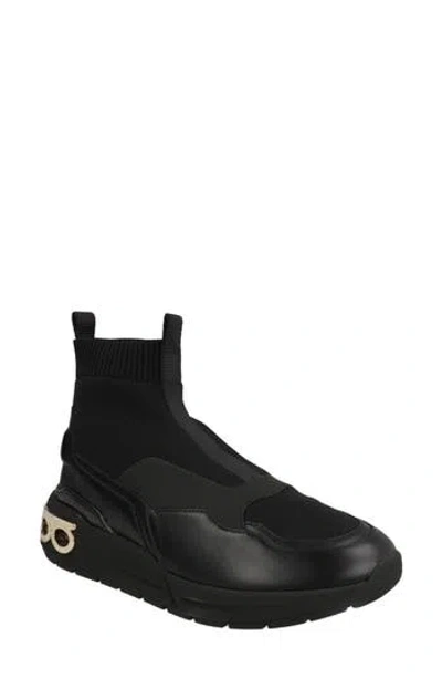Ferragamo Cosma Knit High Top Sneaker In Black
