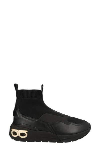 Ferragamo Cosma Knit High Top Sneaker In Black