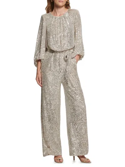 Vince Camuto Women's Sequuined Tie-waist Jumpsuit In Metallic