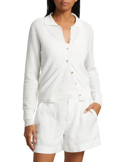 Vince Women's Double Layer Cotton-blend Mesh Cardigan In White