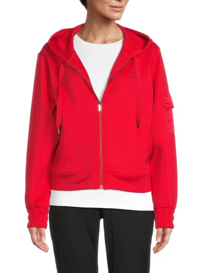Dkny Women's Logo Patch Hooded Zip Jacket In Red