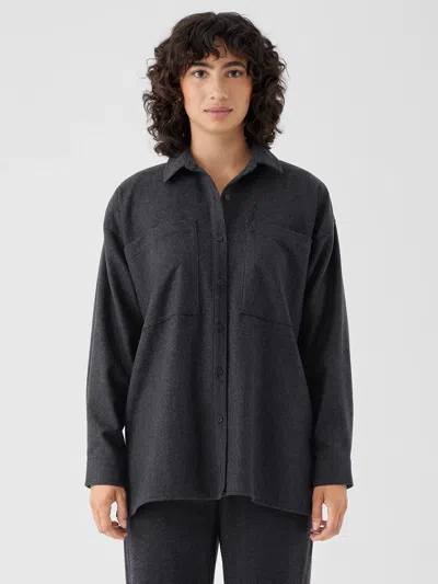 Eileen Fisher Soft Wool Flannel Classic Collar Shirt In Gray